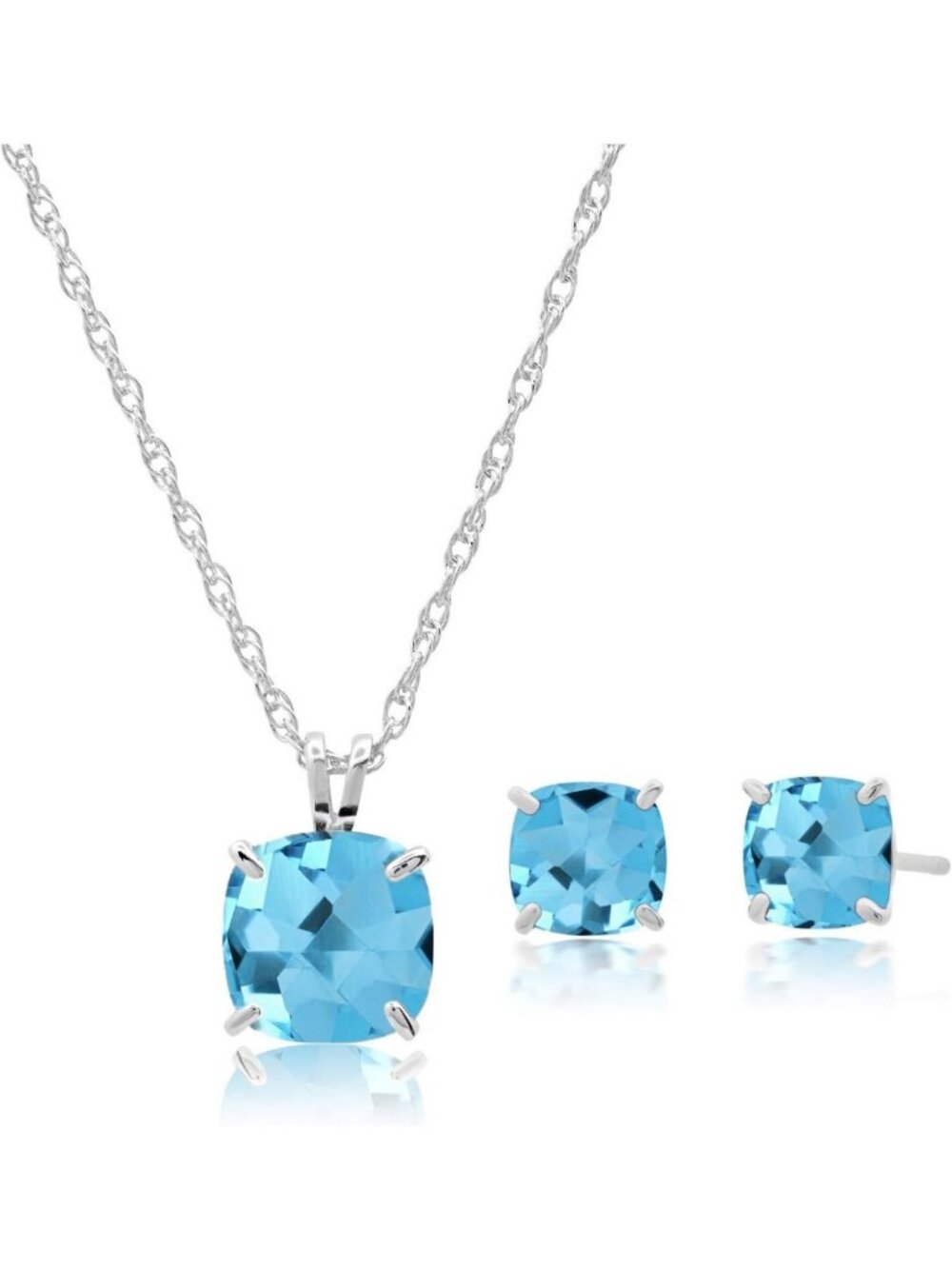 Sterling Silver Cushion Cut Swiss Blue Topaz Jewelry Set - December Birthstone